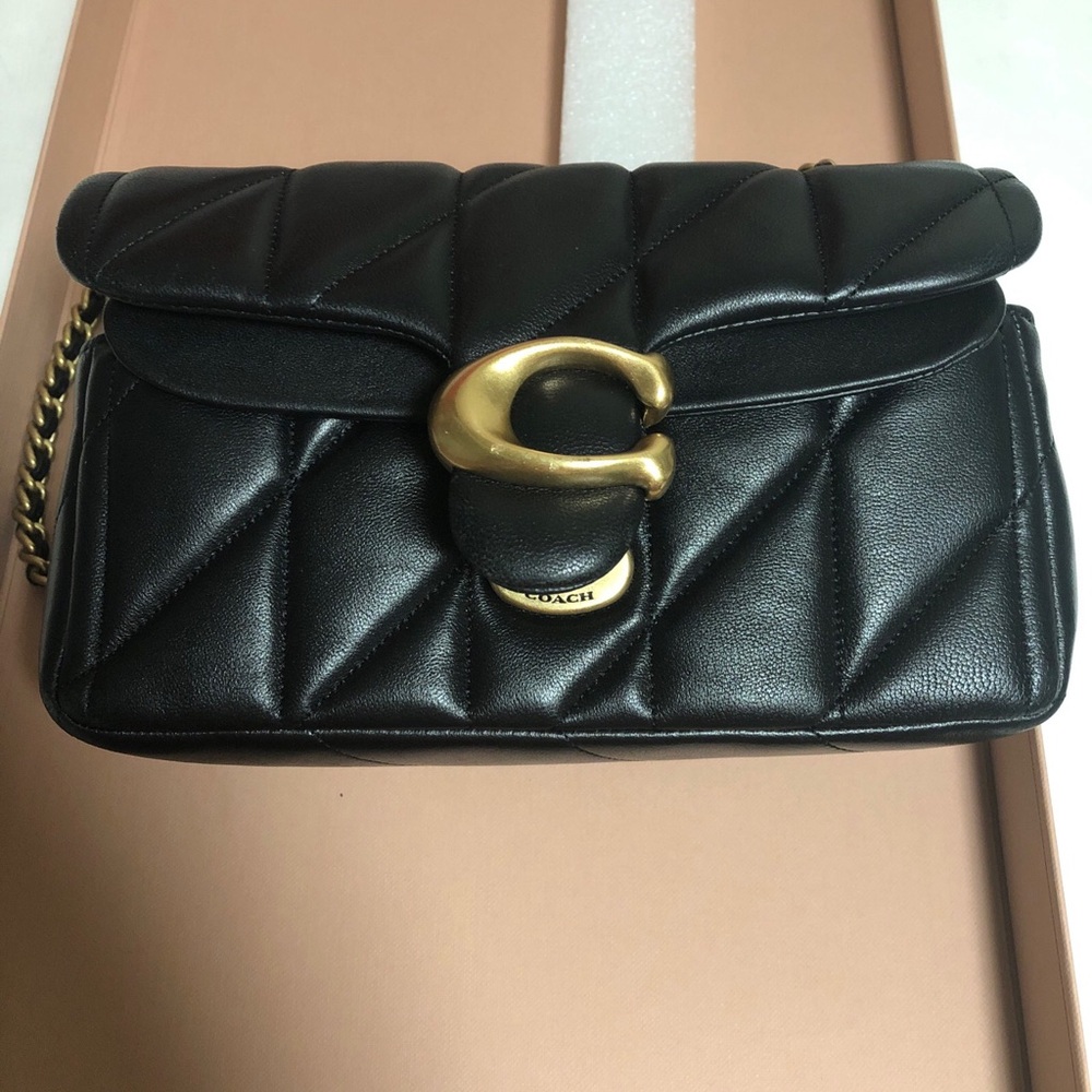 Coach Black Quilted Leather Shoulder Bag with Gold C and Chain Strap - Picture 12 of 13